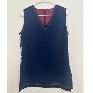 VTG Frank Lee of California Navy Blue Lace Up Side Tunic Top V-Neck Size 11/12